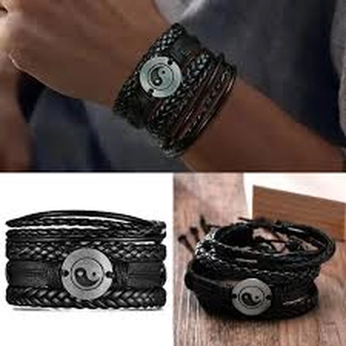 PULSERA CUERO BRAZALETE NEGRO MISTICO - 3