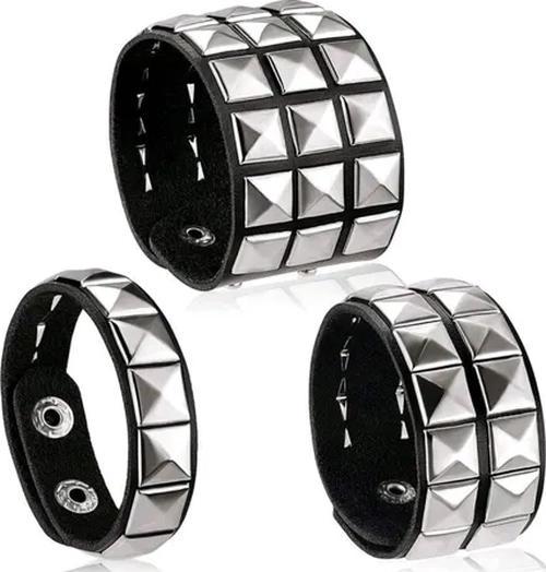 SET 3 BRAZALETES PUNK ROCK GOTICOS - 1