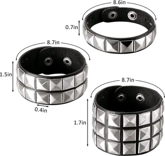 SET 3 BRAZALETES PUNK ROCK GOTICOS - 4