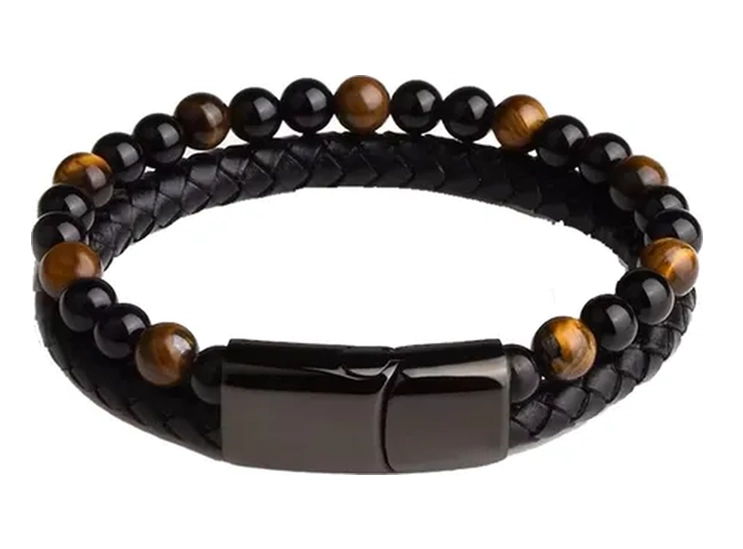 PULSERA CUERO OJO TIGRE ROJO NATURAL - 1