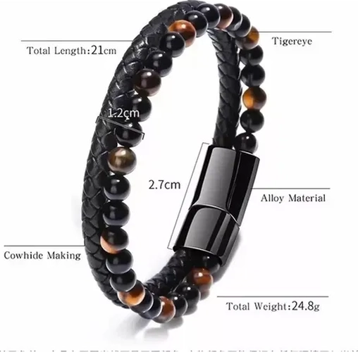 PULSERA CUERO OJO TIGRE ROJO NATURAL - 3