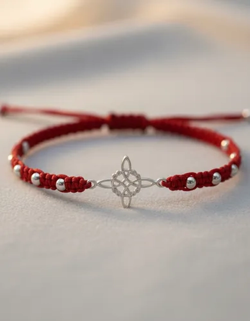 PULSERA HILO ROJO NUDO BRUJAS PLATA FINA - 7