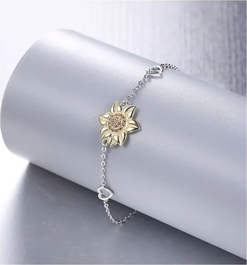 PULSERA PLATA 925 GIRASOL CORAZON BRAZALETE PLATEADO - 3