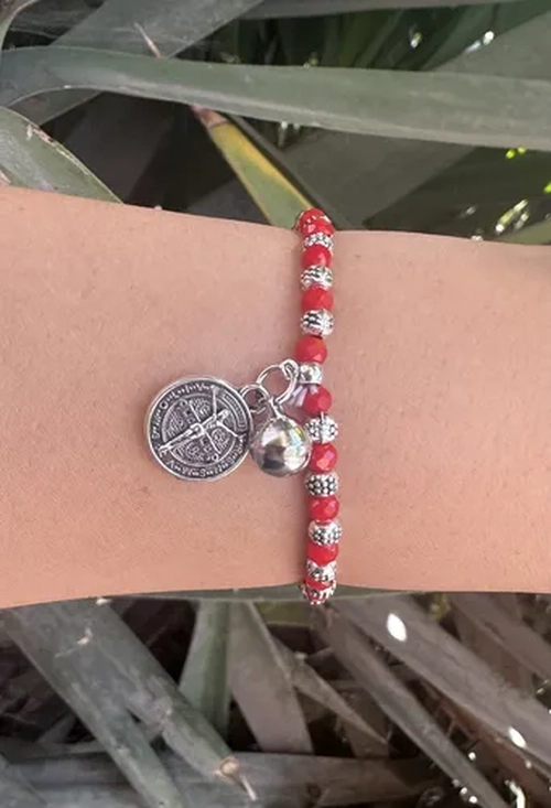 PULSERA SAN BENITO CRISTALES ROJOS PROTECCION - 4