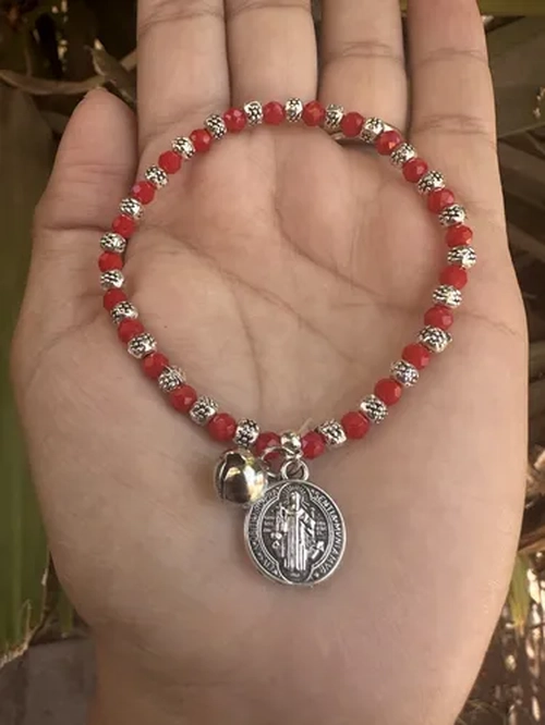 PULSERA SAN BENITO CRISTALES ROJOS PROTECCION - 5