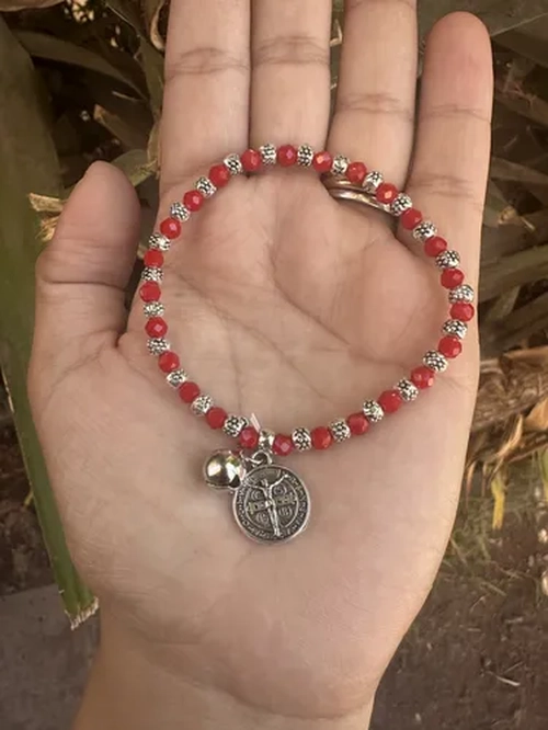PULSERA SAN BENITO CRISTALES ROJOS PROTECCION - 6