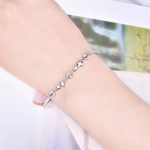 PULSERA PLATA 925 ESTRELLAS CIRCON ORO BLANCO PLATEADO - 5