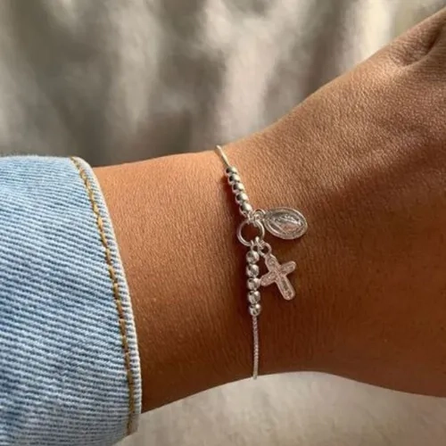 PULSERA PLATA DENARIO AJUSTABLE RELIGIOSO - 4
