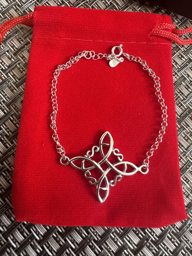 PULSERA NUDO BRUJAS GRANDE PLATA FINA PROTECCION - 4