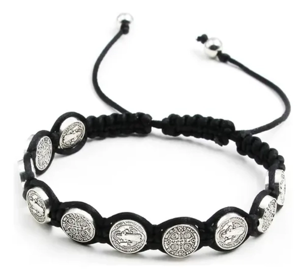 PULSERA HILO NEGRO SAN BENITO 10 MEDALLAS - 1