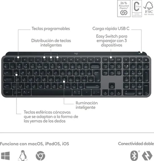 TECLADO LOGITECH MX KEYS S INALAMBRICO NEGRO ESPAÑOL - 4