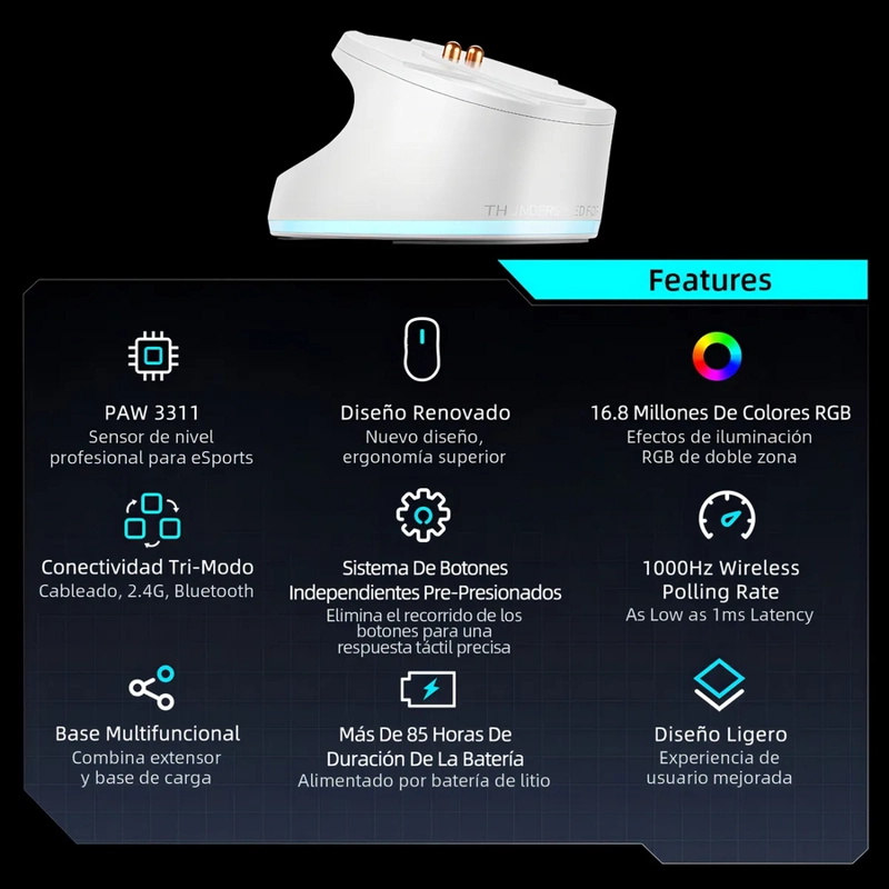 MOUSE THUNDEROBOT ML7 GAMER BLANCO RECARGABLE - 4
