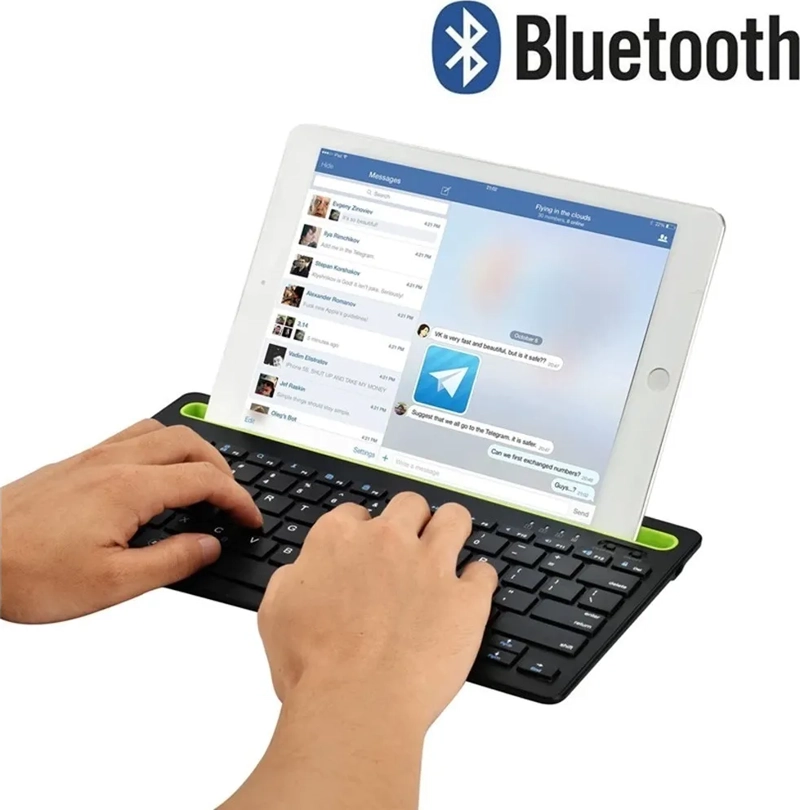 TECLADO RECARGABLE BLUETOOTH SOPORTE TABLET CELULAR - 8