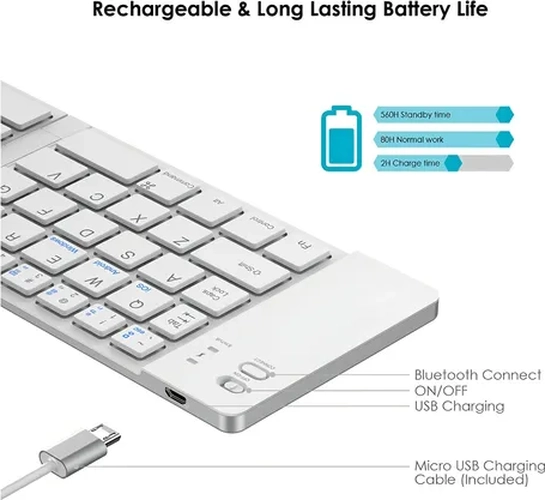 MINI TECLADO PLEGABLE BLUETOOTH INALAMBRICO BLANCO - 4