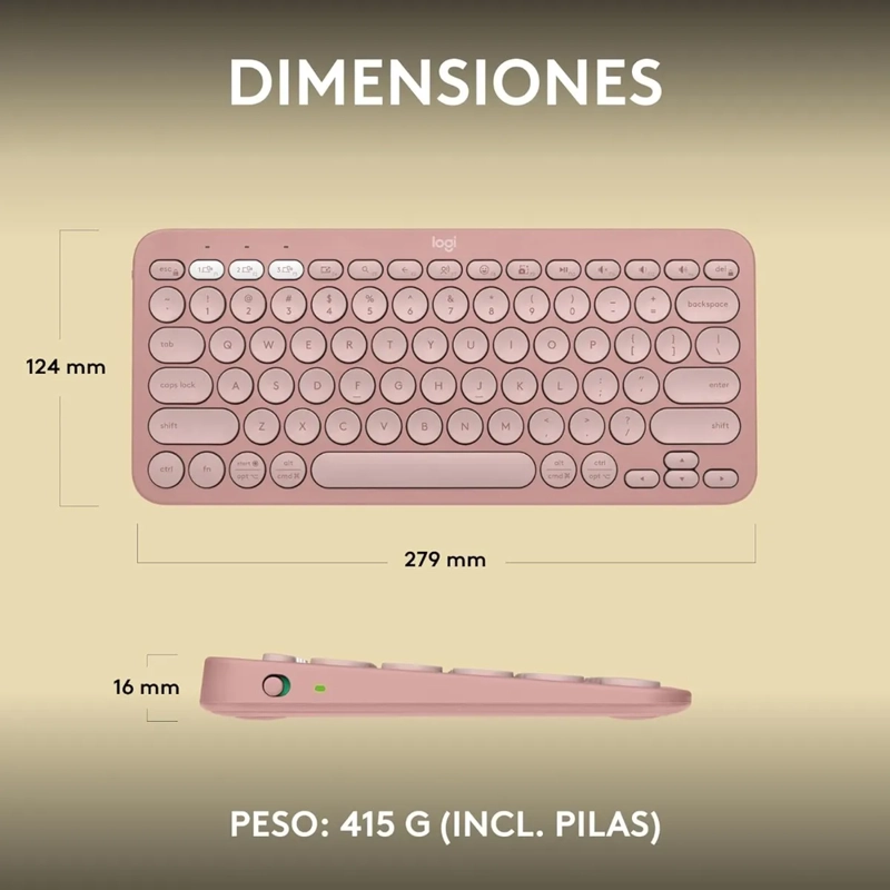 TECLADO LOGITECH PEBBLE K380S BLUETOOTH ROSADO ESPAÑOL - 2