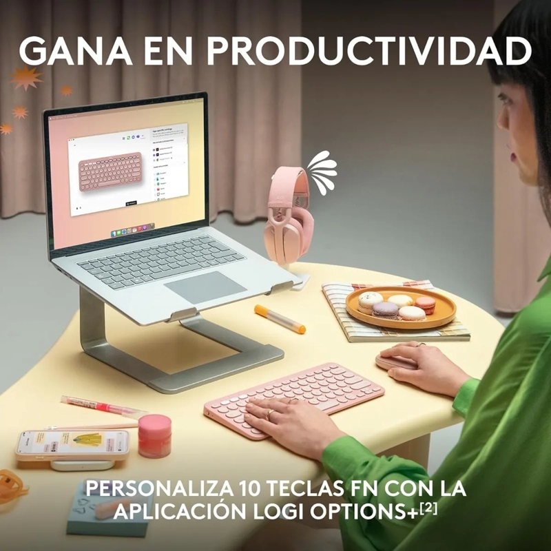 TECLADO LOGITECH PEBBLE K380S BLUETOOTH ROSADO ESPAÑOL - 6