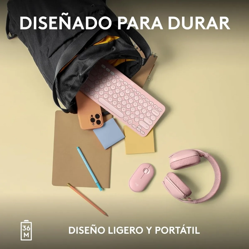 TECLADO LOGITECH PEBBLE K380S BLUETOOTH ROSADO ESPAÑOL - 8