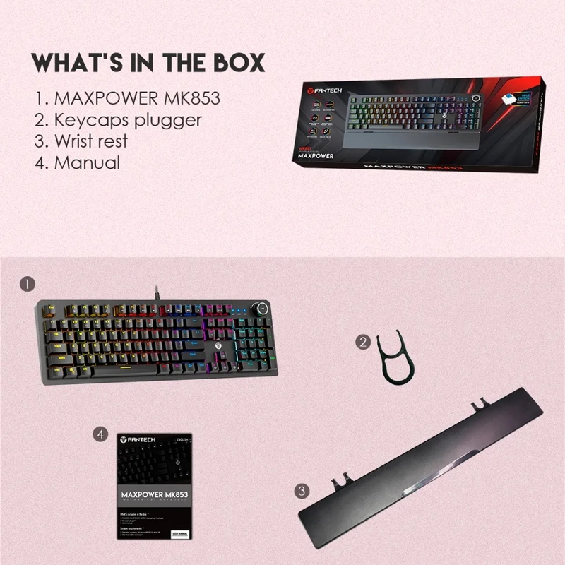 TECLADO FANTECH MK853 MECANICO ROSA INGLE S USA - 3