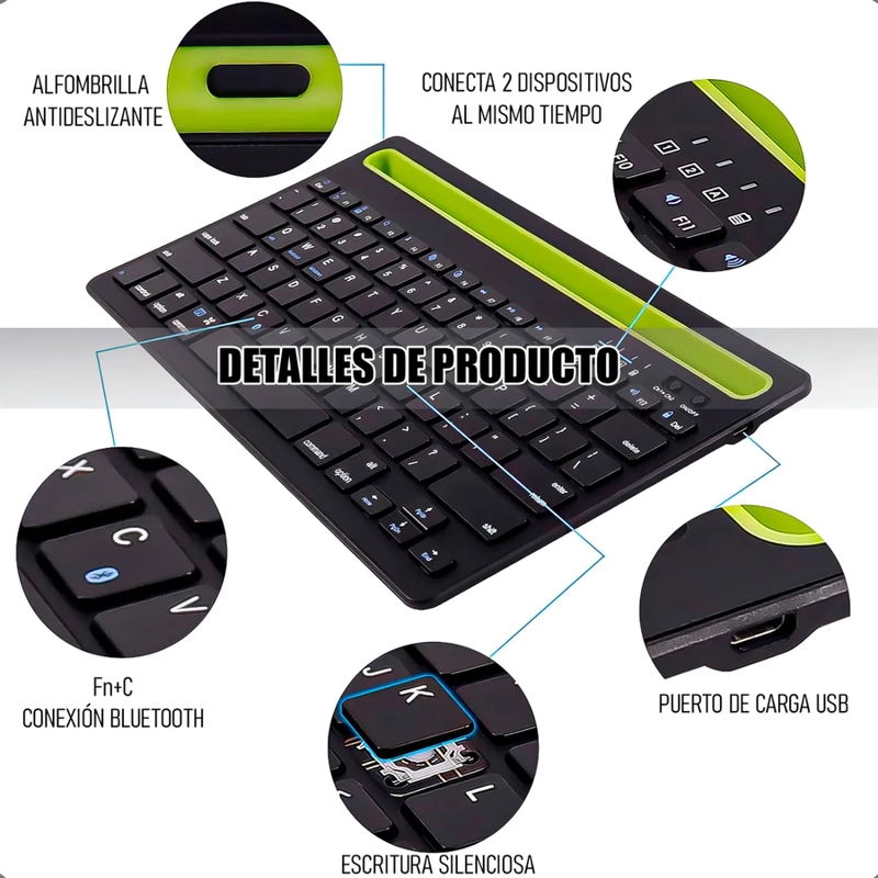 TECLADO ARCASHOPPING BLUETOOTH RECARGABLE PORTATIL NEGRO - 3