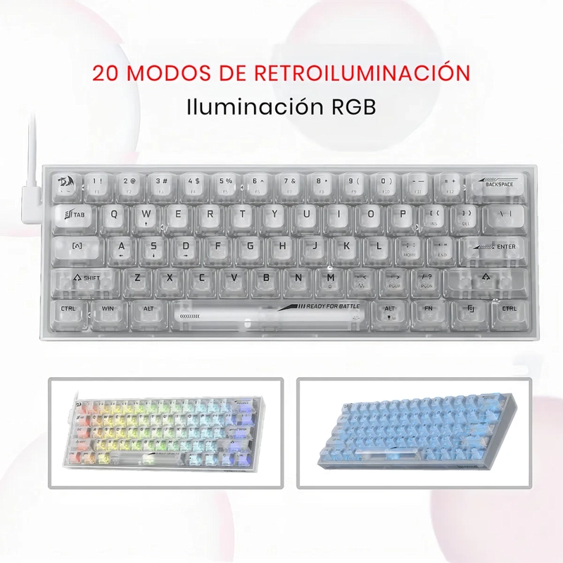 TECLADO REDRAGON FIZZ RGB K617CT TRANSPARENTE INGLE S - 3