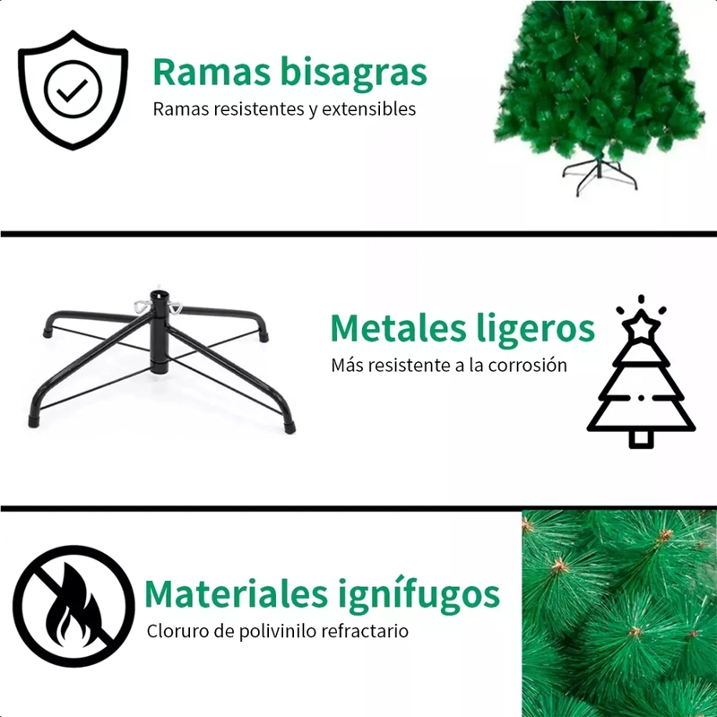 ARBOL DE NAVIDAD 1.80M ARTIFICIAL PINO NAVIDEÑO FRONDOSO VERDE - 4