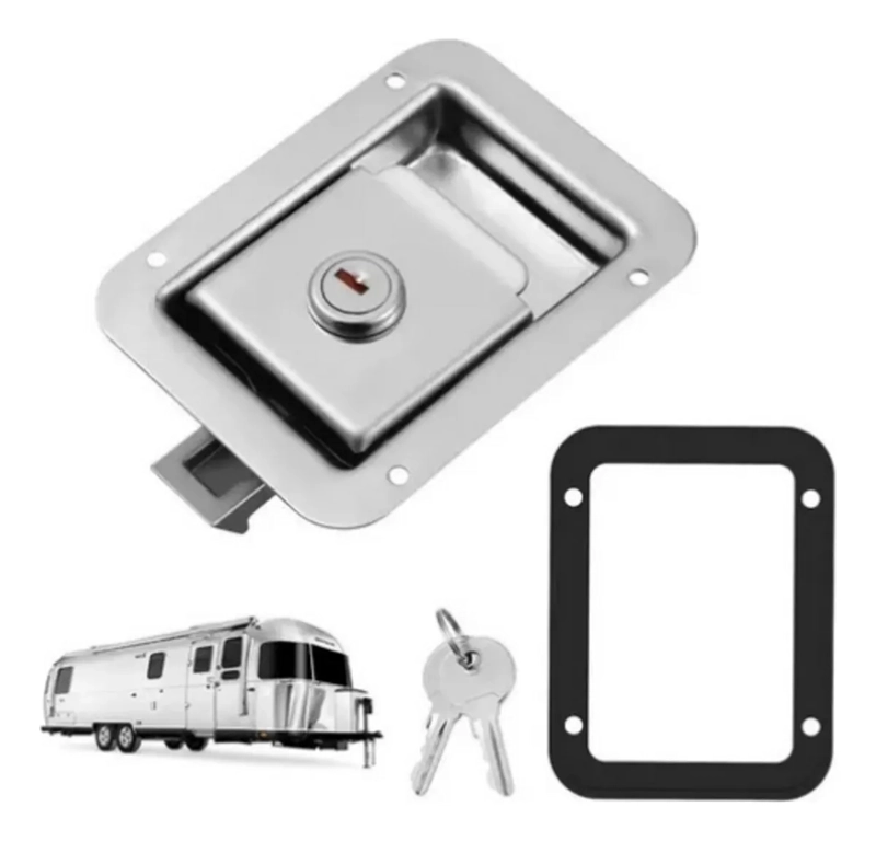 CHAPA CON LLAVE ACERO INOX CARRO DE ARRASTRE CASA RODANTE PLATEADO - 2