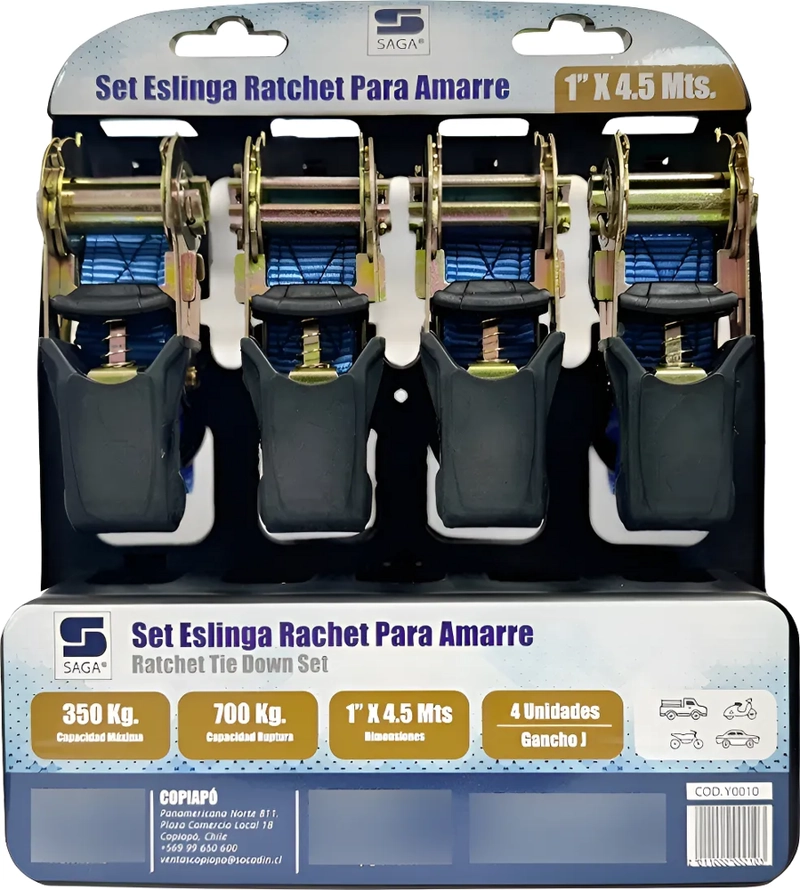 JUEGO 2 ESLINGA KIT CINTA AMARRE CON RATCHET 4MX2.5CM 800KG 223636 - 2