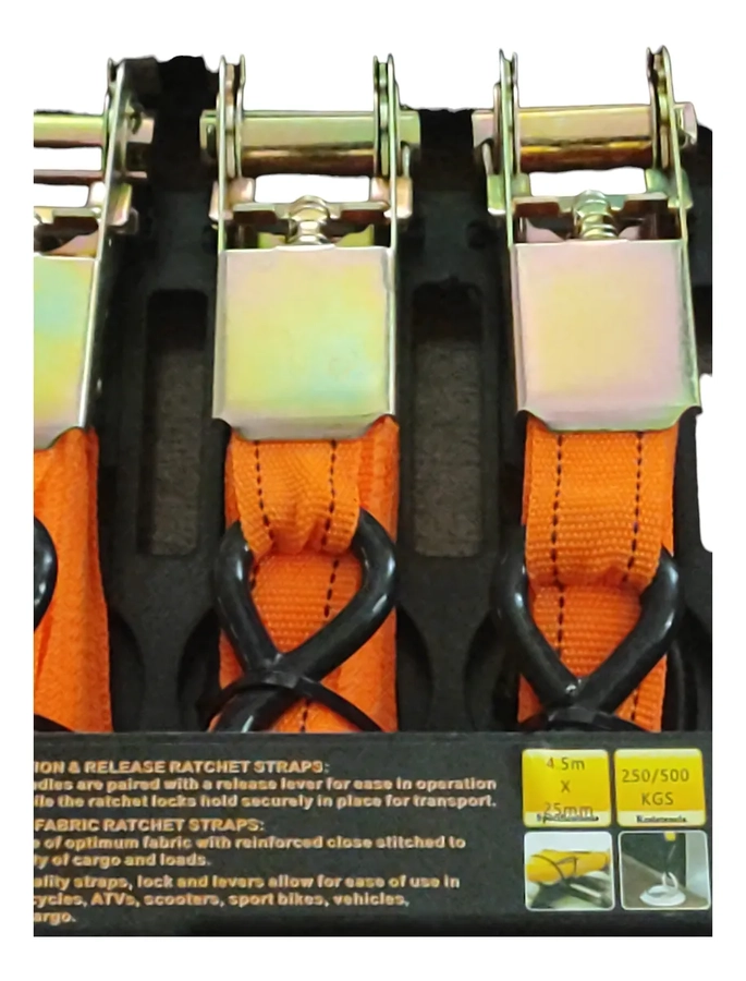 SET JUEGO ESLINGAS CINTA CORREAS DE AMARRE 4 PIEZAS NARANJA - 2