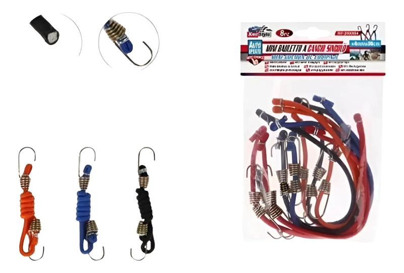 PACK 8 CUERDAS ELASTICAS ESLINGA PULPO AMARRE 30CM X 4MM MULTICOLOR - 1