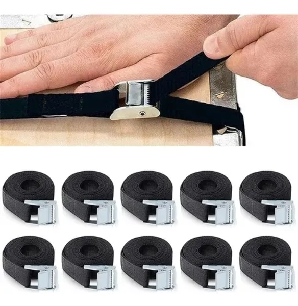 10×CINCHO CORREA AMARRE TRINQUETE HEBILLA CINTA AUTO MOTO 2M NEGRO - 1
