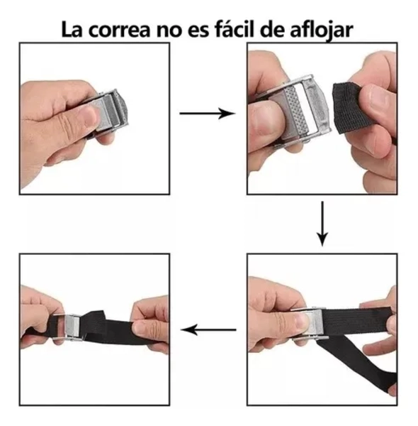 10×CINCHO CORREA AMARRE TRINQUETE HEBILLA CINTA AUTO MOTO 2M NEGRO - 2