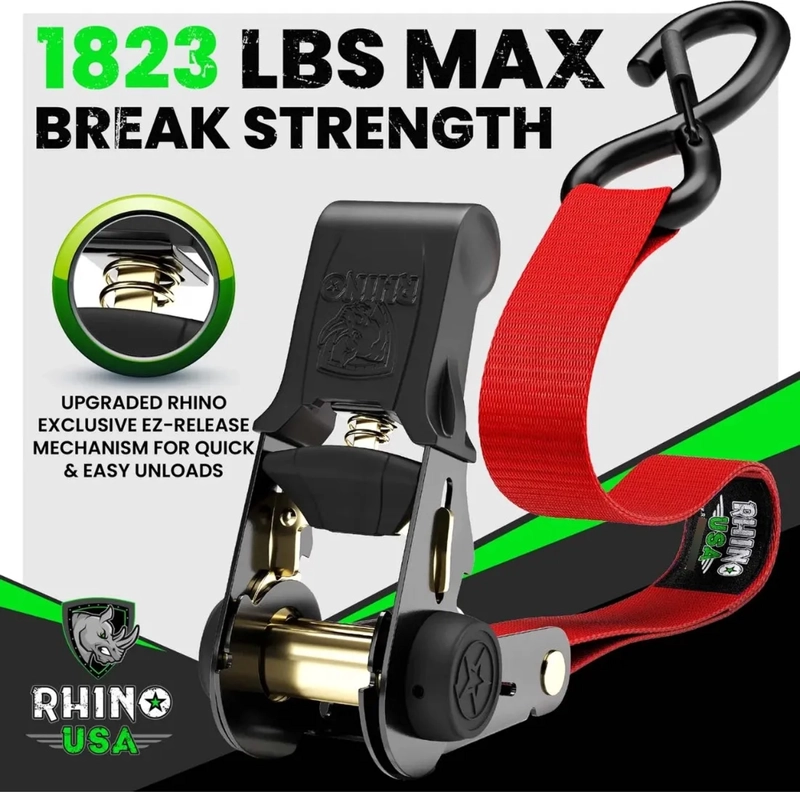 PACK X 4 CORREAS DE AMARRE 2,5 CM X 457 CM RHINO USA NEGRO - 2