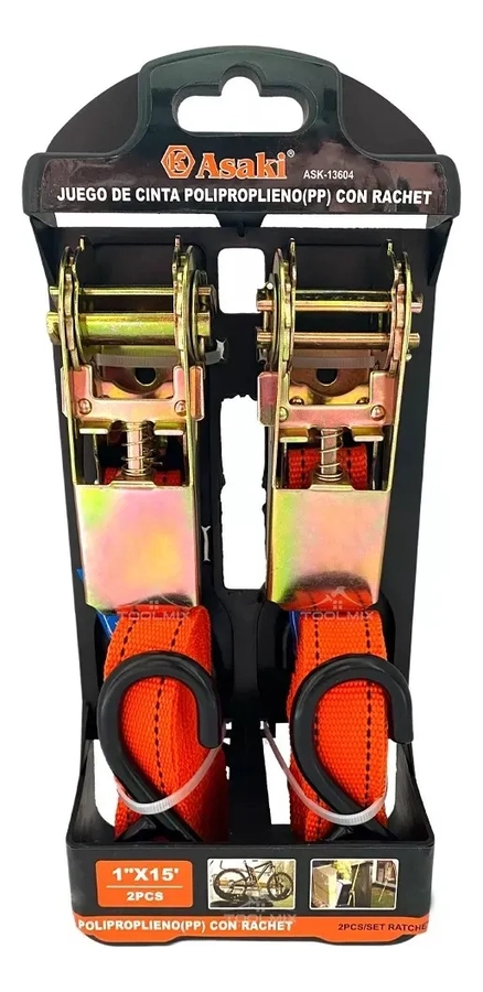 JUEGO 2 ESLINGA KIT CINTA AMARRE CON RATCHET 4.5M X 25MM TURQUESA - 2