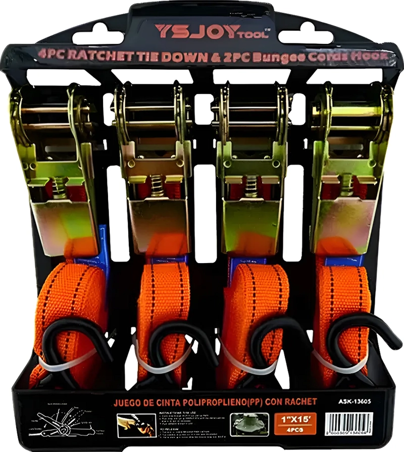 SET KIT JUEGO ESLINGA CINTA AMARRE RATCHET 4 PIEZAS NARANJA - 3