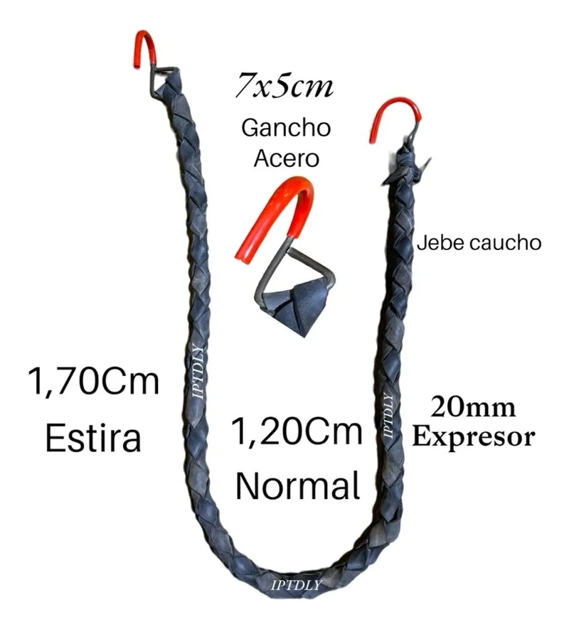 PULPO CUERDAS ELASTICAS TRENZADO 1.20CMX20M GANCHO GOMA JEBE NEGRO - 2