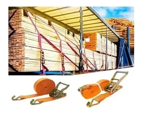 ESLINGA DE AMARRE 10 METROS CON RATCHET CARGA LIMITE 3600 KG NARANJA - 2