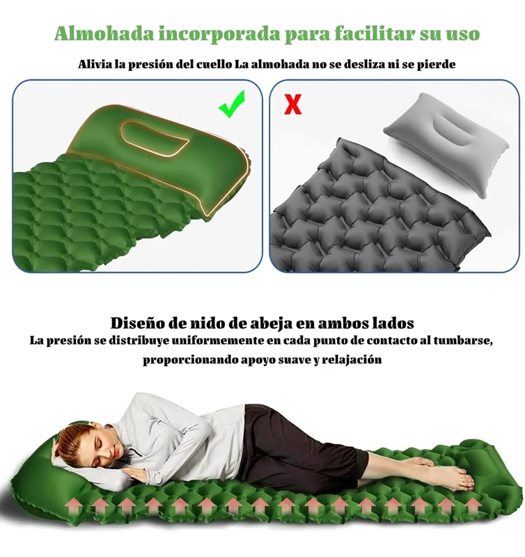 INFLABLE COLCHONETA CAMPING INDIVIDUAL CON BOMBA DE PIE - 3