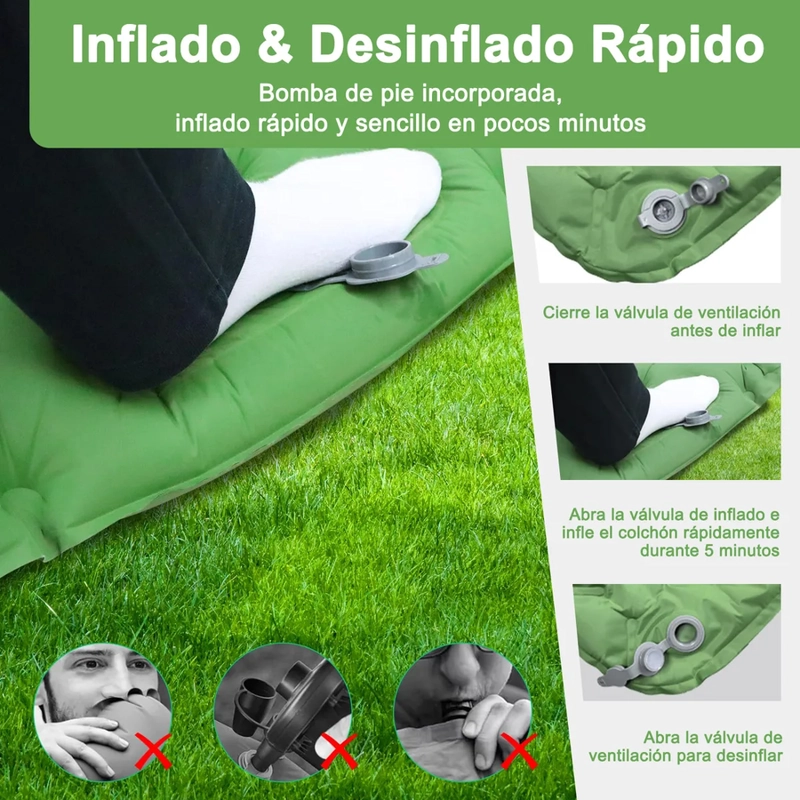 COLCHONETA INFLABLE PARA CAMPING CON BOMBA DE PIE 2 PERSONAS - 2