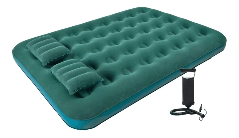 COLCHON INFLABLE DOBLE KLIMBER + INFLADOR + 2 ALMOHADAS VERDE - 4