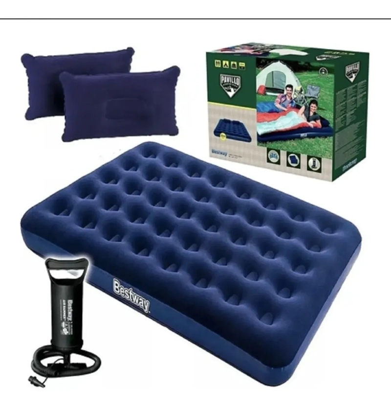COLCHON INFLABLE 2 PLAZAS QUEEN + INFLADOR + ALMOHADAS , ENV AZUL - 3
