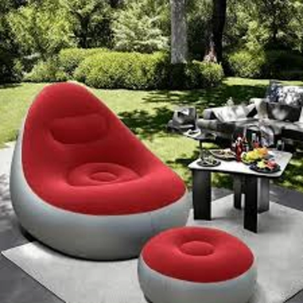SOFA TUMBONA SILLA INFLABLE REPOSA PIES PUFF X L + INFLADOR COLOR ROJO - 212093 - 2