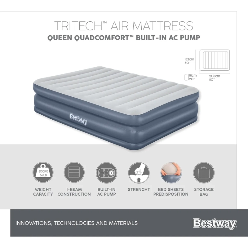 COLCHON INFLABLE ELE CTRICO QUEEN 2.03MX1.52MX51CM BESTWAY GRIS - 3