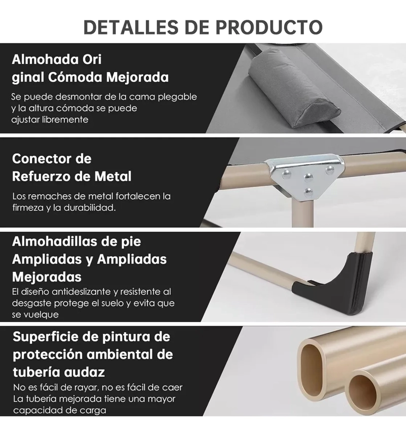 CAMA PLEGABLE CON COLCHON DESMONTABLE PORTATIL GRIS - 5