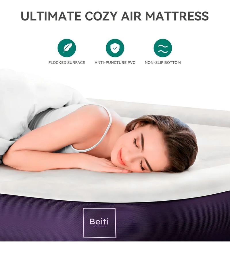 COLCHON INFLABLE 2 PLAZAS BEITI VIOLETA CON BOMBA ELE CTRICA 220V Y BOLSO - 3