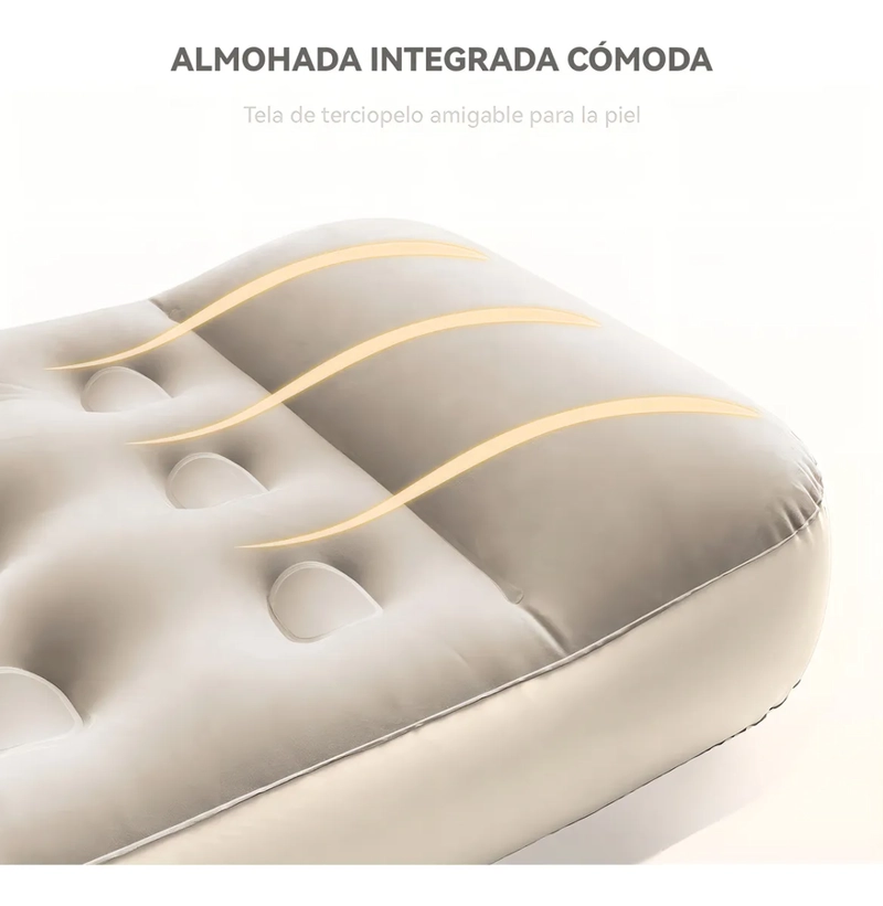 COLCHON INFLABLE INDIVIDUAL 1 PLAZA ALMOHADA INTEGRADA CON INFLADOR COLOR BEIGE VIDITA - 4