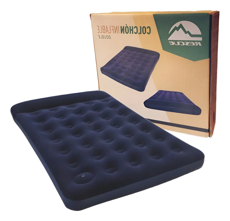 COLCHON INFLABLE 2 PLAZAS INFLADOR DE PIE AZUL - 3