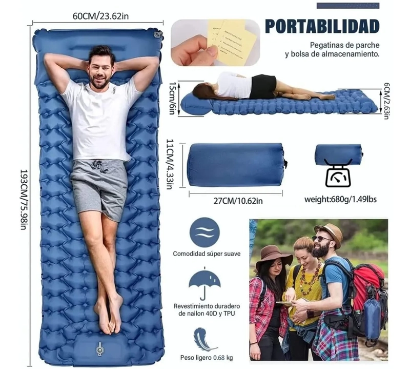 COLCHONETA INFLABLE PLEGABLE PARA ACAMPADA Y SENDERISMO - 6