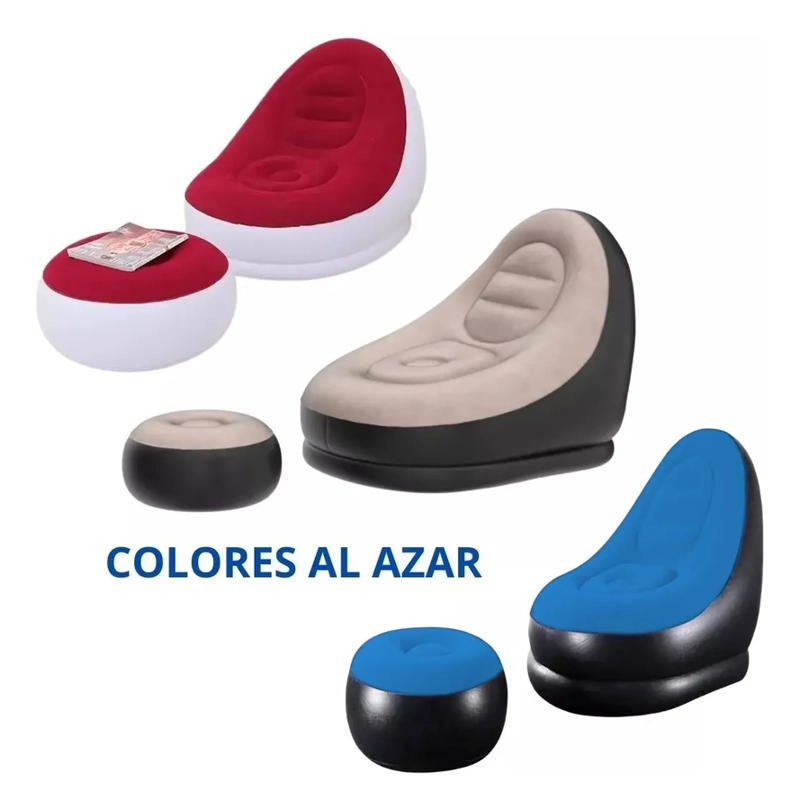 SOFA INFLABLE PUFF TUMBONA CON REPOSA PIES NEGRO - 2