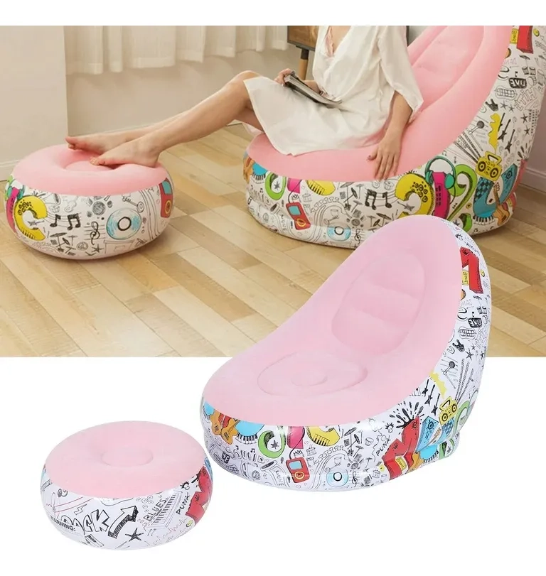 SOFA TUMBONA SILLA INFLABLE REPOSA PIES PUFF X L + INFLADOR COLOR ROSA - 212089 - 4