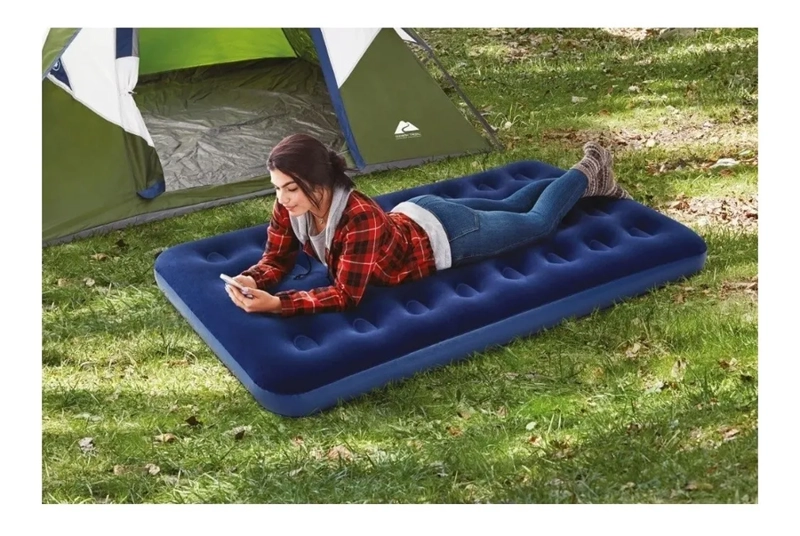 COLCHON INFLABLE 1 PLAZA CON INFLADOR DE PIE INTEGRADO , GRIS - 2